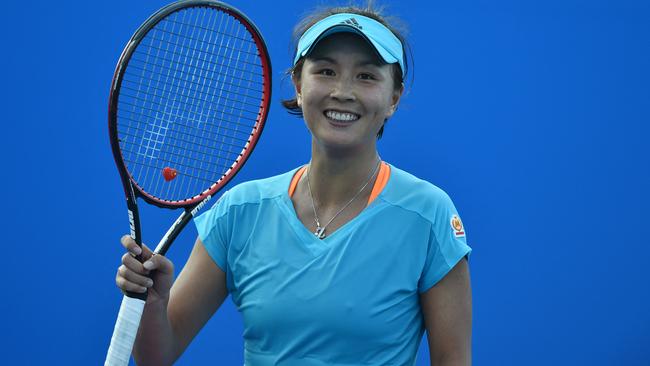 Peng Shuai of China celebrates a victory. Photo by PAUL CROCK / AFP.