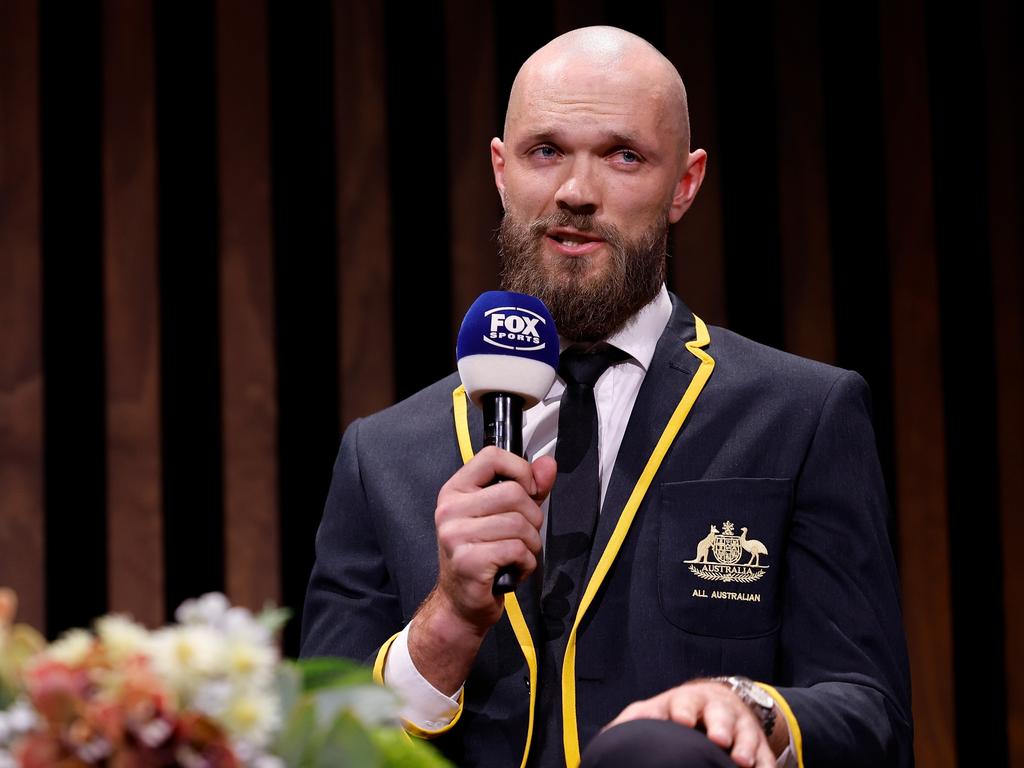 Max Gawn speaking at the All Australian awards. Picture: Dylan Burns/AFL Photos via Getty Images