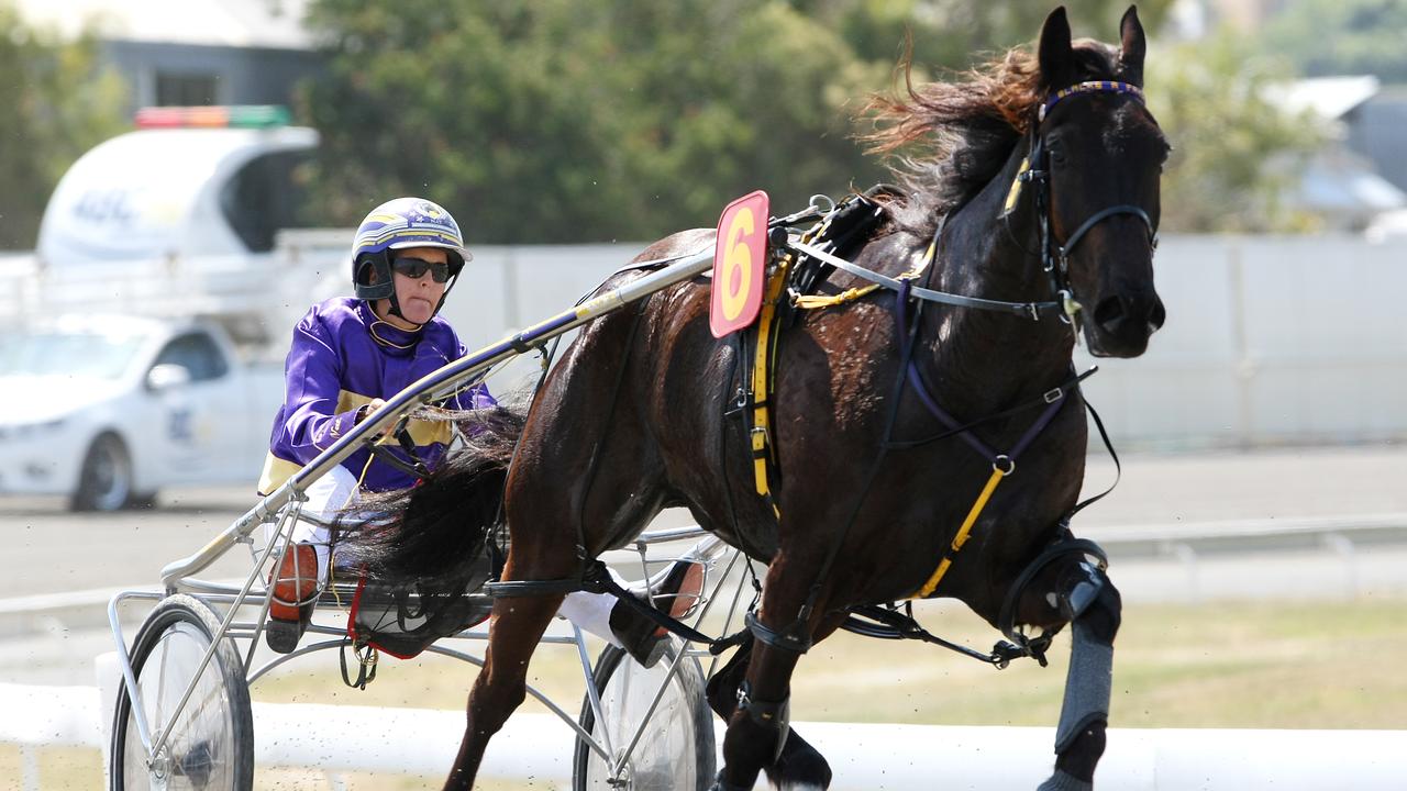 Natalie Rasmussen and Blacks A Fake during a race at Albion Park.