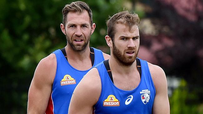 Travis Cloke and Stewart Crameri are just two players hoping to squeeze into the Western Bulldogs’ side in 2017. Picture: Nicole Garmston