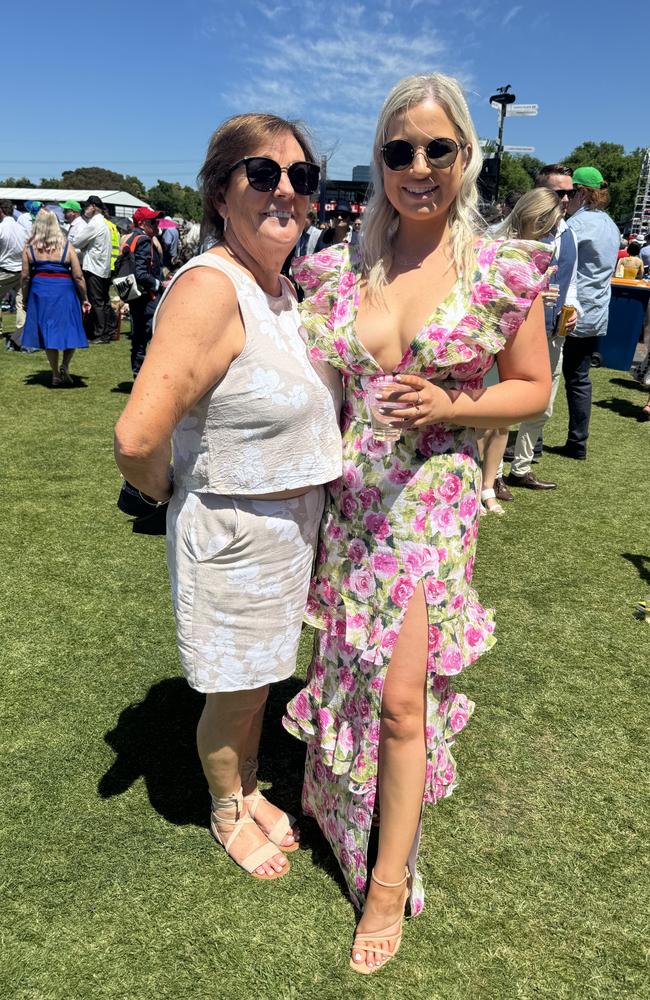 Sandy and Shannon Green at the Melbourne Cup at Flemington Racecourse on November 5, 2024. Picture: Phillippa Butt