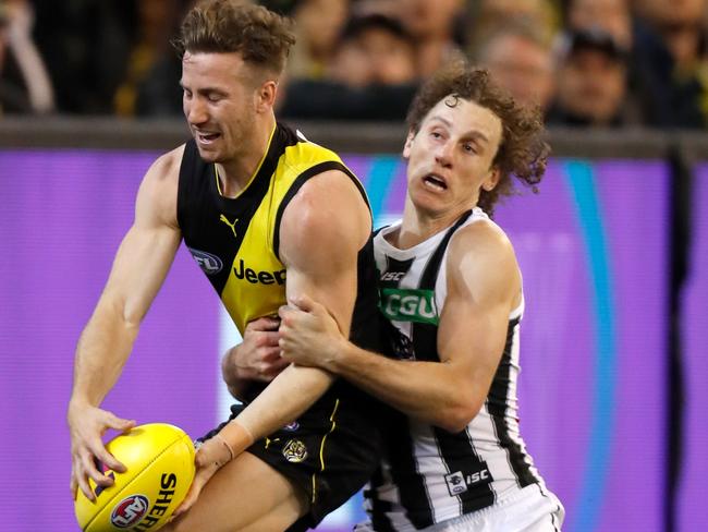 Mayne has made a name for himself as a tackling machine as the Tigers found out on Friday night. Picture: AFL Media/Getty Images