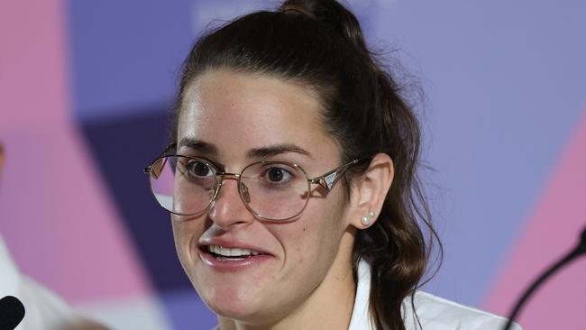 NCA. PARIS FRANCE 2024 OLYMPIC GAMES. August 5- Day 10Members of the Australian swim team including Head Coach Rohan Taylor, Kyle Chalmers, Kaylee McKeown, Emma McKeon and Elijah Winnington attend a press conference at the MPC in Paris. Picture: Adam Head