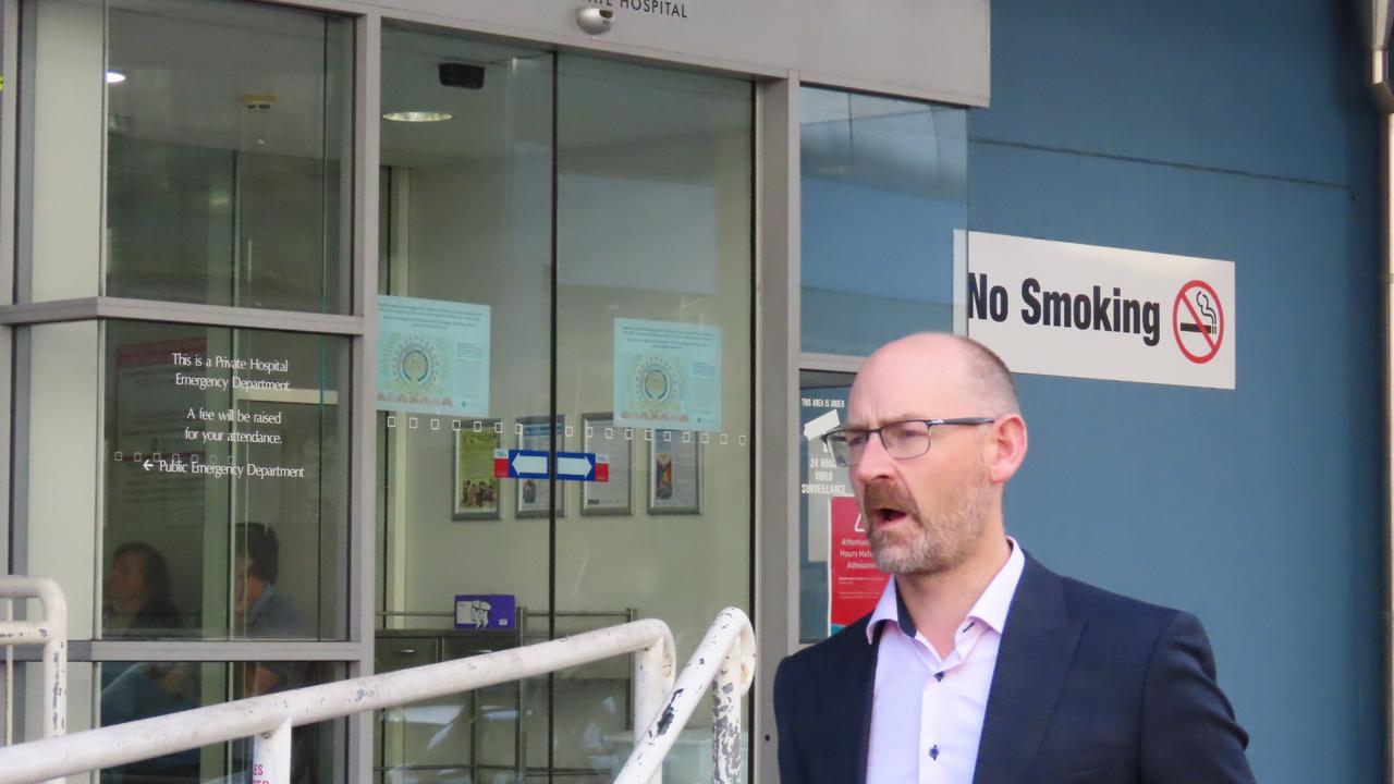 Australian Medical Association state president Michael Lumsden-Steel speaks to the media outside the Hobart Private Hospital on Tuesday, March 25, 2025.