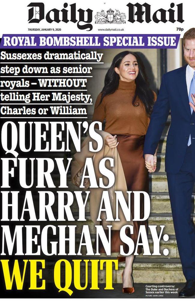 Newspaper Front Pages Cover Prince Harry And Meghan Markle Quitting Royal Life Herald Sun 