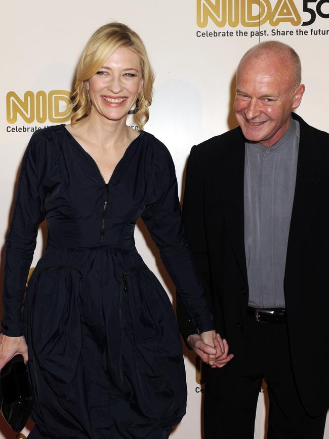 NIDA graduate and actor Cate Blanchett with head of acting Tony Knight at NIDA’s 50th Birthday gala charity event in Sydney.