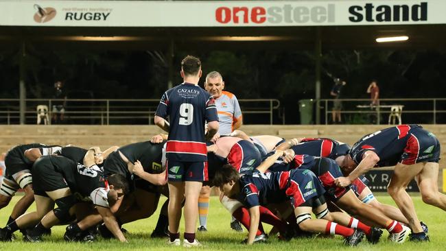 Scrum during the Round 11 match between University Pirates and Palmerston Crocs. Picture: From The Sideline Sports Photography