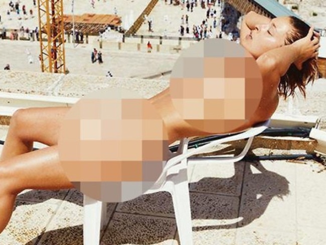 Marisa Papen has caused offence to some by posing naked in front of Jerusalem’s Wailing Wall, a site considered sacred by many Jews, Christians and Muslims. Picture: Supplied