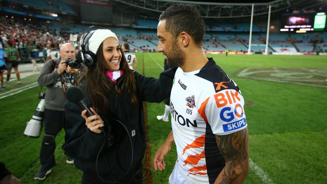 Zoe meets the then West Tigers player on the pitch.