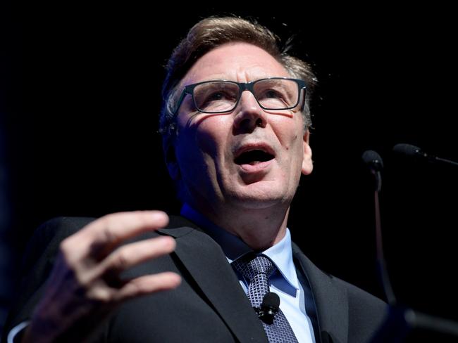 Former Telstra CEO and current CSIRO Chairman David Thodey speaks at the Australian Institute Of Company Directors (AICD) Australian Governance Summit at the Melbourne Convention and Exhibition Centre in Melbourne, Thursday, March 1, 2018. (AAP Image/Tracey Nearmy) NO ARCHIVING