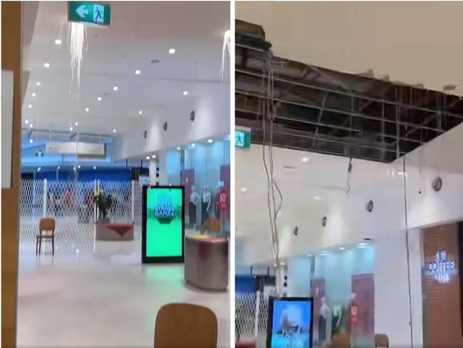 Shoppers watched on in horror as a the ceiling of a shopping centre collapsed in Perth on Friday afternoon.