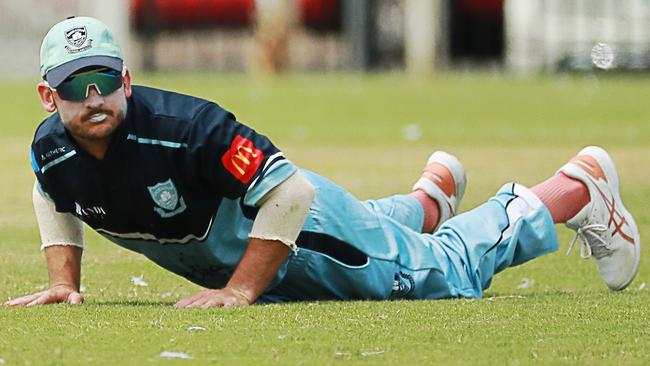 Sutherland’s Jarryd Biviano of Sutherland watches the ball go to the boundary.