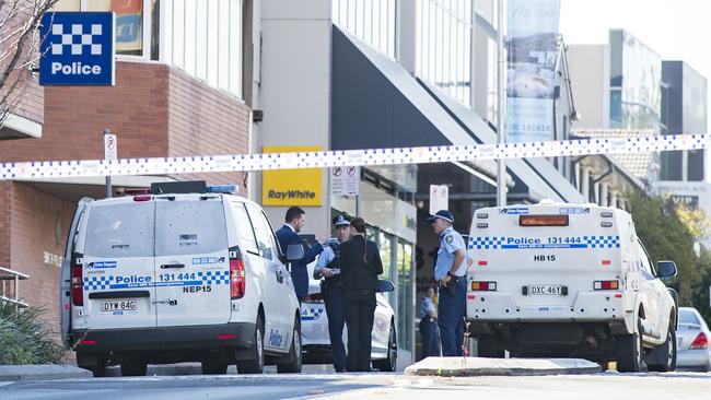 Image of crime scene established after shootout at Penrith. Picture: Dylan Robinson