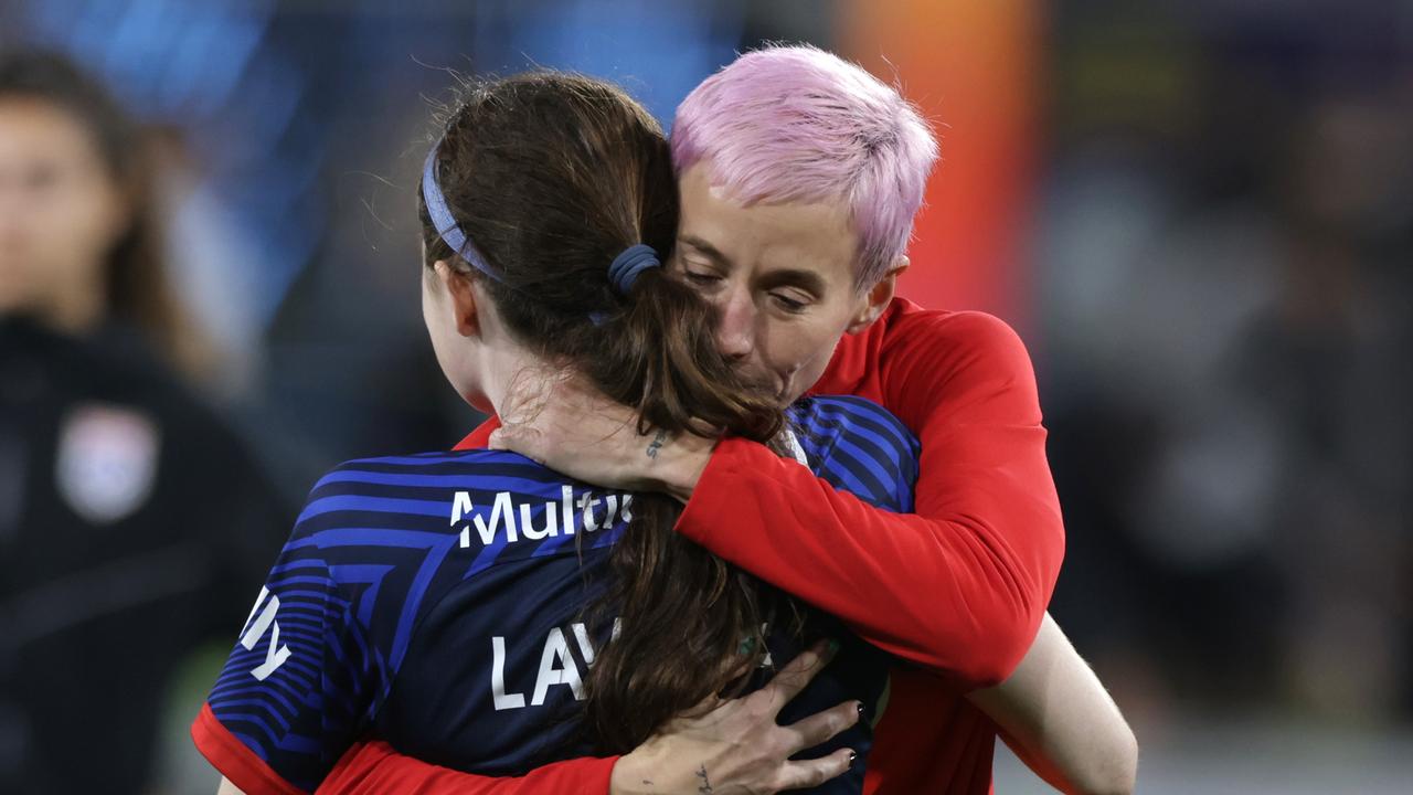 Megan Rapinoe said her injury in her last ever game was proof there isn’t a god. (Photo by Katharine Lotze/Getty Images)
