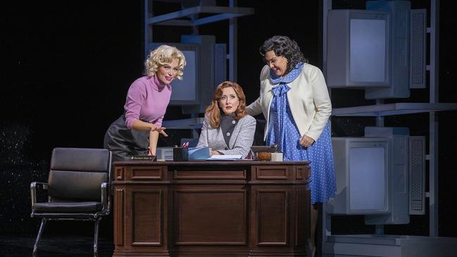 Erin Clare with co-stars Marina Prior and Casey Donovan on stage. Picture: David Hooley