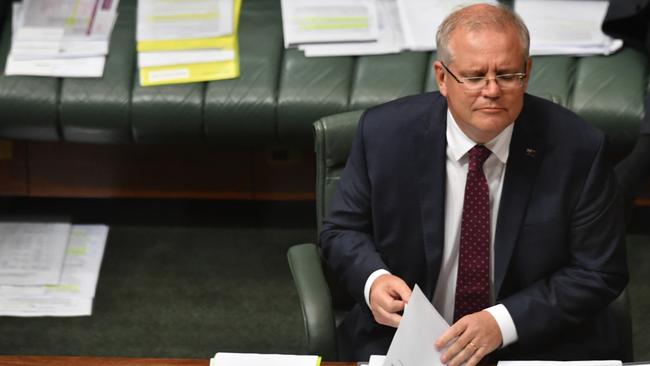 Prime Minister Scott Morrison during Question Time in the House of Representatives at Parliament House yesterday. Picture: Getty Images