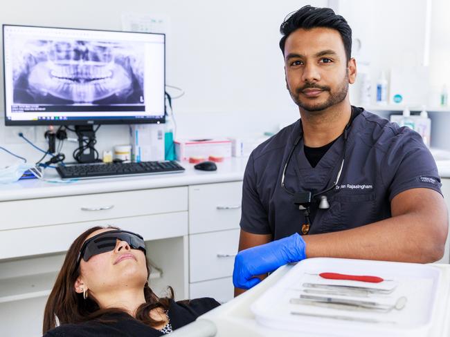 Dr Dilhan Rajasingham, Associate Dentist from Maven Dental at their practice in Melbourne. Picture: Aaron Francis / Herald Sun