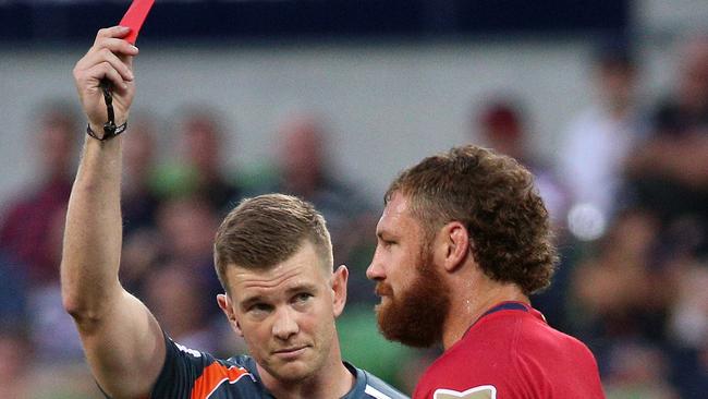 Scott Higginbotham was sent off against the Rebels in round 2. Picture: AAP