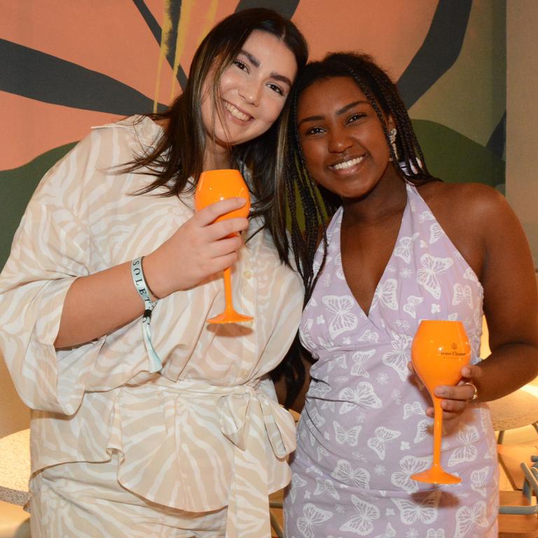 Lauren Oakley and Tigi Bernecki at the opening of Isoletto Pool Club at The Star Gold Coast. Picture: Regina King