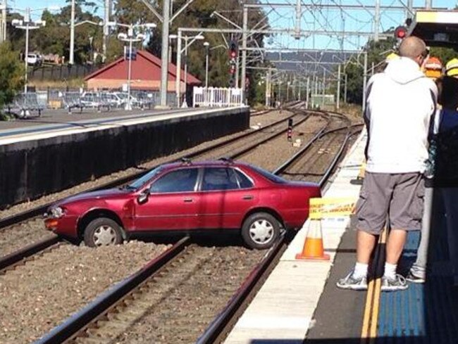 A car on the tracks at Wyong railway station. Picture: Facebook