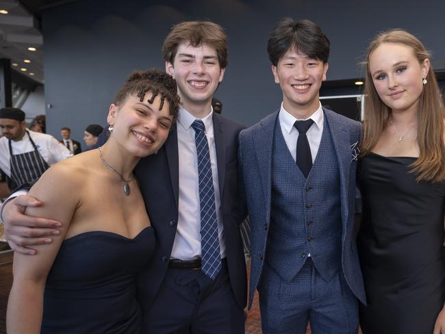 Esme Okwechime, Josh Green, Tanakrit Daengdej, Isobel Sykes Garland.  The Hutchins School leavers dinner 2023.  Picture: Caroline Tan