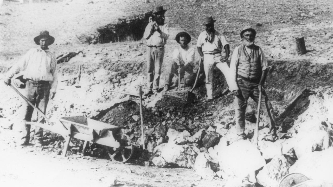 Cornish miners from England working in the mines at Burra, South Australia, around 1870. Picture: State Library of South Australia