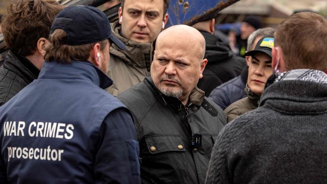 Prosecutor of the International Criminal Court, Britain's Karim Khan, visits a mass grave in Bucha, on the outskirts of Kyiv in 2022. Picture: AFP