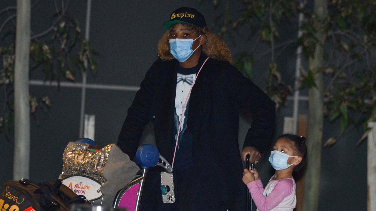 Serena Williams and daughter Olympia arriving in Adelaide earlier this month. Picture: AFP