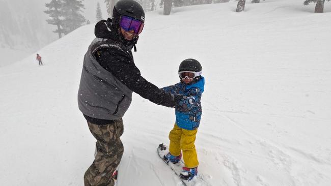 Snowboard lessons on the resort’s Californian side. Picture: Jennifer Ennion