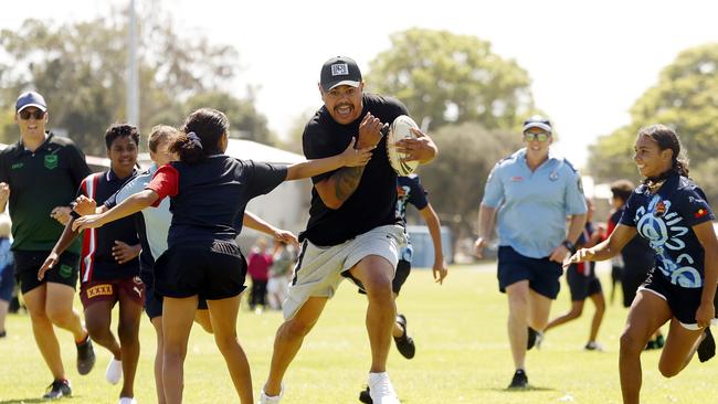 No getting through this defence for Latrell Mitchell. Picture: Sam Ruttyn