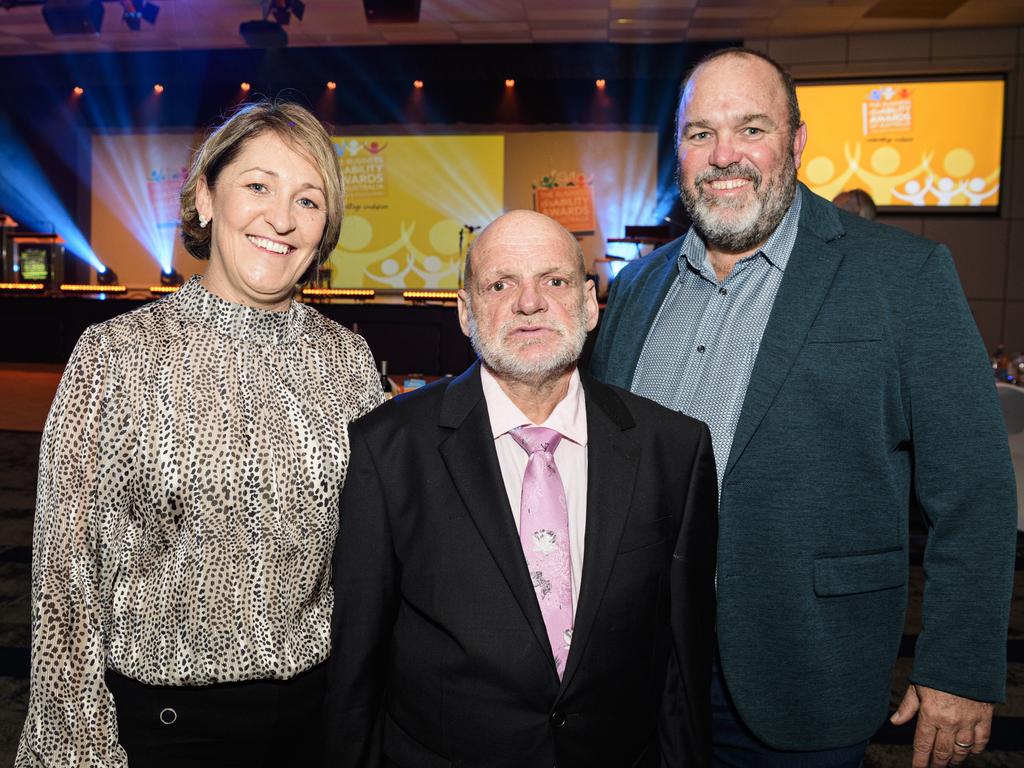 Emily and Barry O'Sullivan with Lindsay Gibson (centre) at the Business disAbility Awards of Australia at Edmund Rice Cultural Centre, Saturday, May 17, 2025. Picture: Kevin Farmer