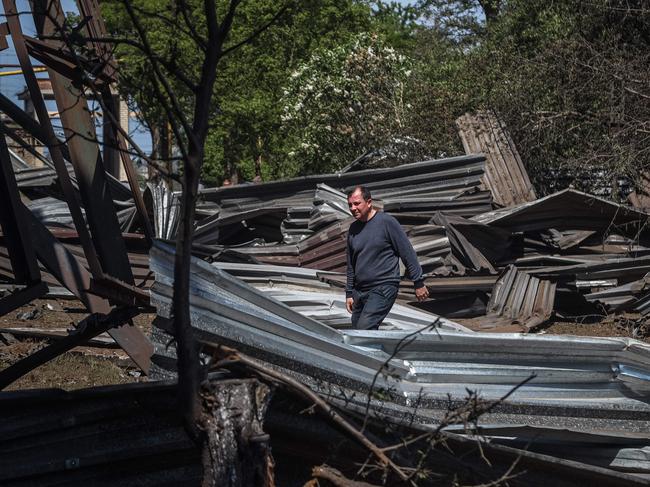 The remains of an industrial building that has been damaged after a Russian missile strike. Picture: AFP