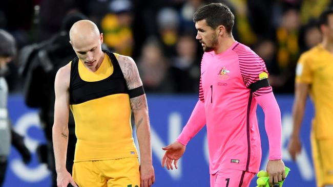 Aaron Mooy (left) and Mathew Ryan of the Socceroos.