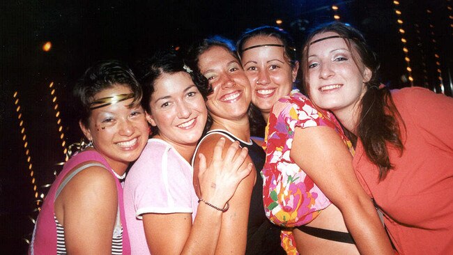 Jill Benedict, Victoria Halpin, Leslie Wollin, Karlie Spencer and Amy Ens at Cocktails and Dreams, 2000.