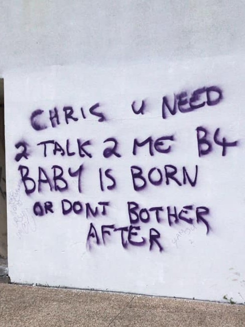 The desperate bid for Chris scrawled on a wall. Source: Frankston Community Noticeboard Facebook