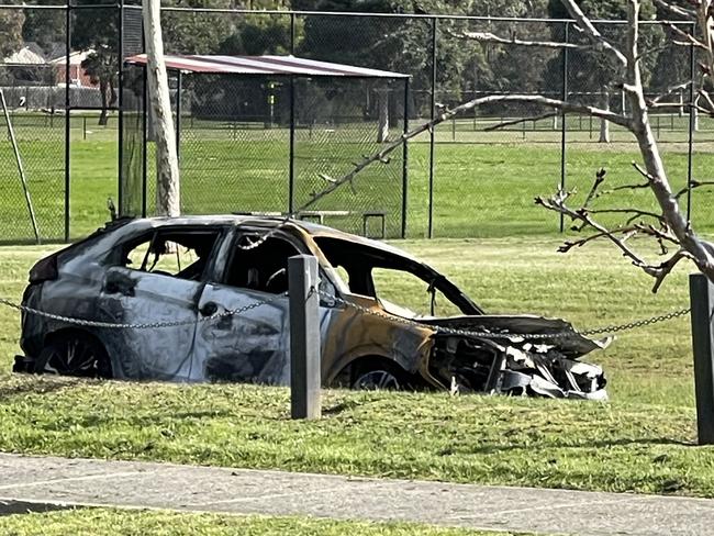 The car believed to be used by the shooters found burned out in Narre Warren.