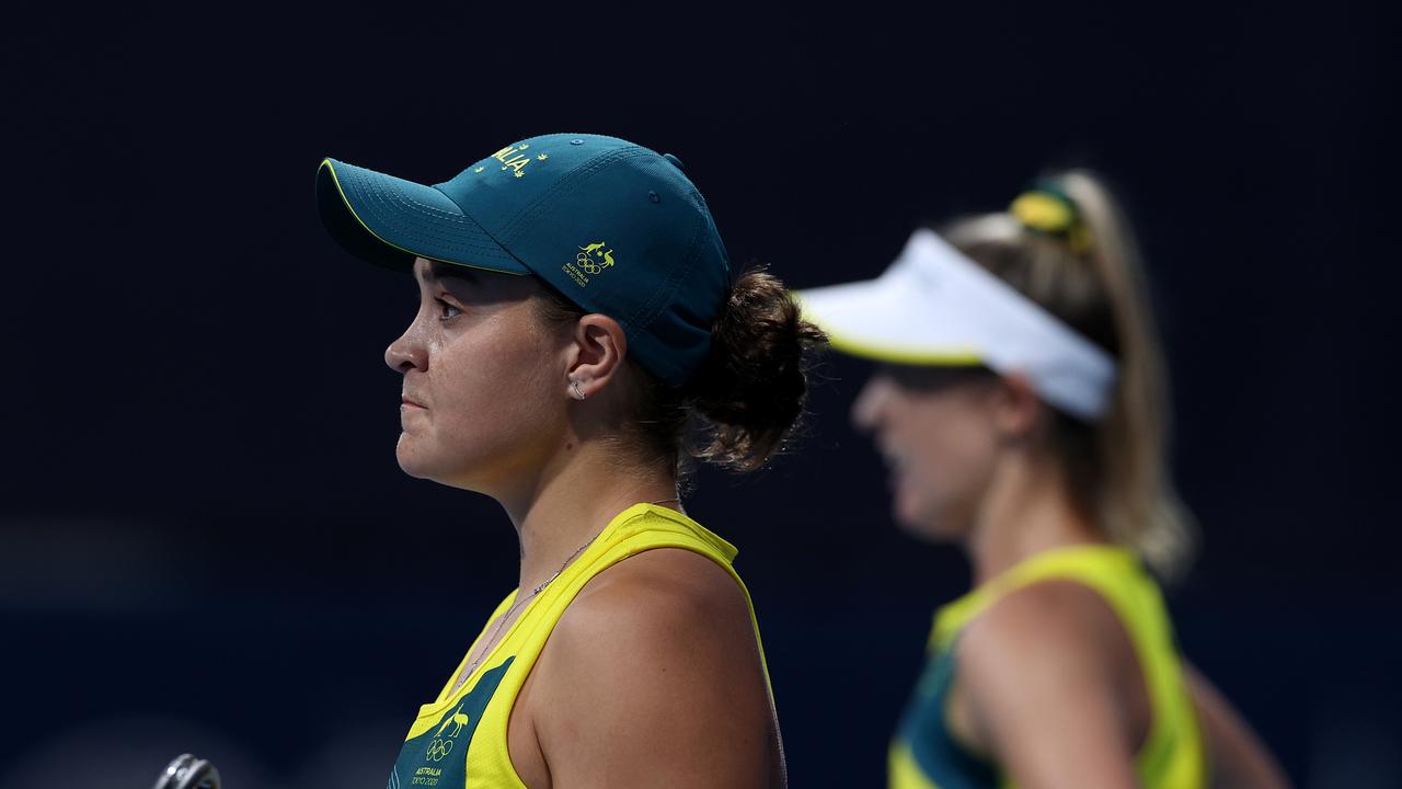 Ashleigh Barty of Team Australia and Storm Sanders. Picture: Leon Neal/Getty Images