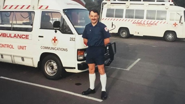 Paramedic Nick Thresher, who moved over from England, pictured on his first day in 1990 outside the Doncaster ambulance headquarters.