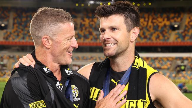 Trent Cotchin says Damien Hardwick’s marriage breakdown changed their relationship. Picture: Michael Klein