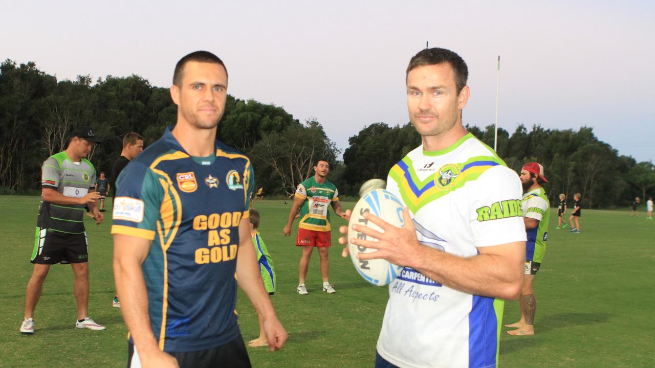 Former Tweed Coast Raiders captain Jared de Thiery and coach Corey Maher before the club returned to Northern Rivers Regional Rugby League.