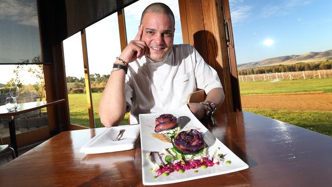 Frogmore Creek head chef Ruben Koopman with a dish called Smell the Roses. pic Sam Rosewarne