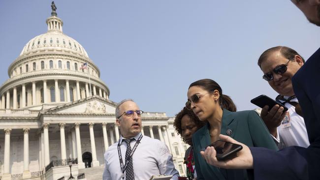 Alexandria Ocasio-Cortez talks to the media. Picture: Getty