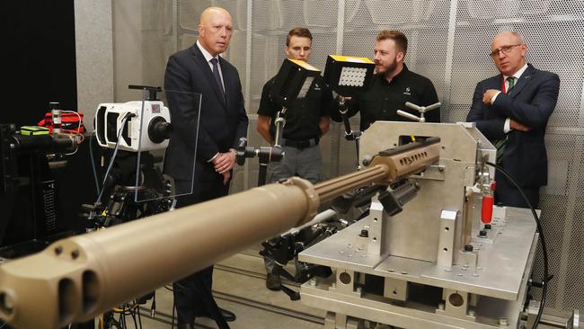 Defence Minister Peter Dutton tours Brisbane defence company NIOA. Picture: Liam Kidston