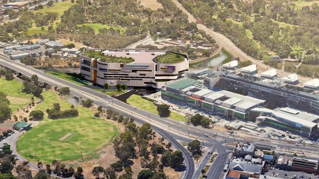 An artist’s impression showing the planned location for the new Women's and Children's Hospital — immediately west of the Royal Adelaide Hospital.