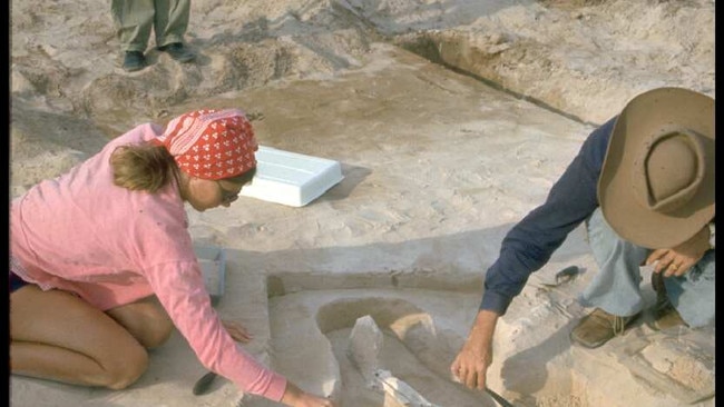 Scientists working on the excavation of Mungo Man in 1974. Picture: Jim Bowler