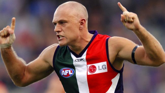 James Walker celebrates a goal in the dying minutes of Freo's win. Photos: Ian Munro.