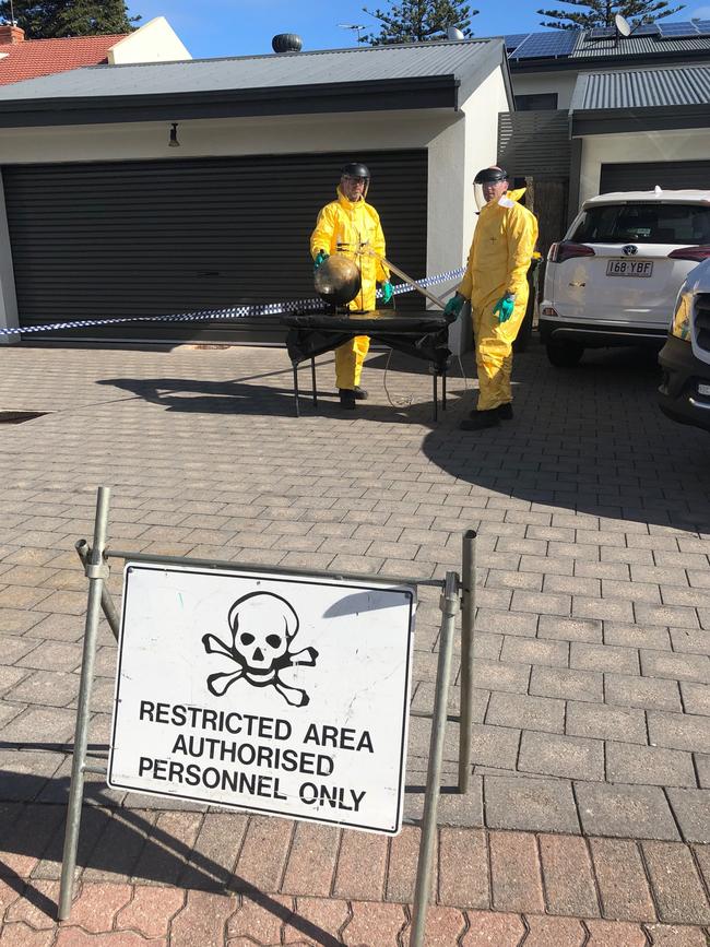 Police are dismantling the ice lab that was set up in an Airbnb at Henley Beach over the weekend. Picture: Simeon Thomas-Wilson