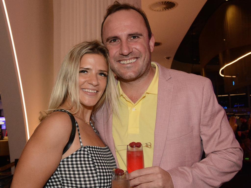 Natalie Bogdanski and Ian Cragg at the YPGC cocktail party in the Atrium Bar, The Star Gold Coast. Picture: Regina King.