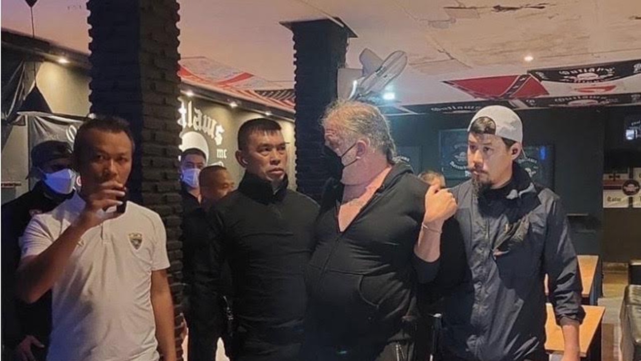 Olaf Thorsten Brinkmann is arrested at a pub in Bangkok on Tuesday night. Picture: Supplied to Bangkok Post