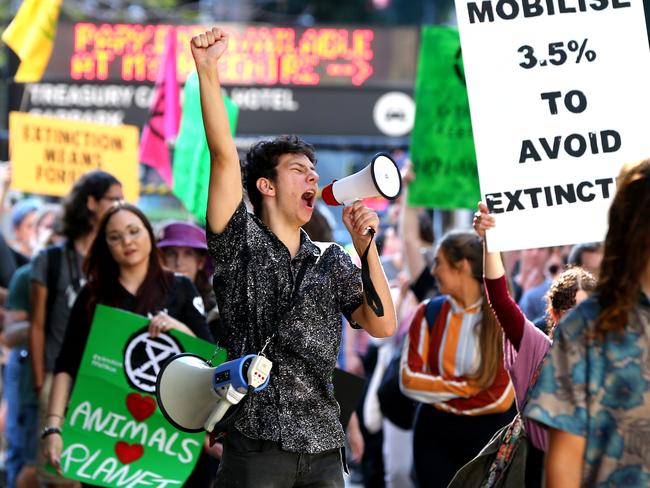 Connor Brooks (centre) at a protest on August 6. Picture:AAP/David Clark